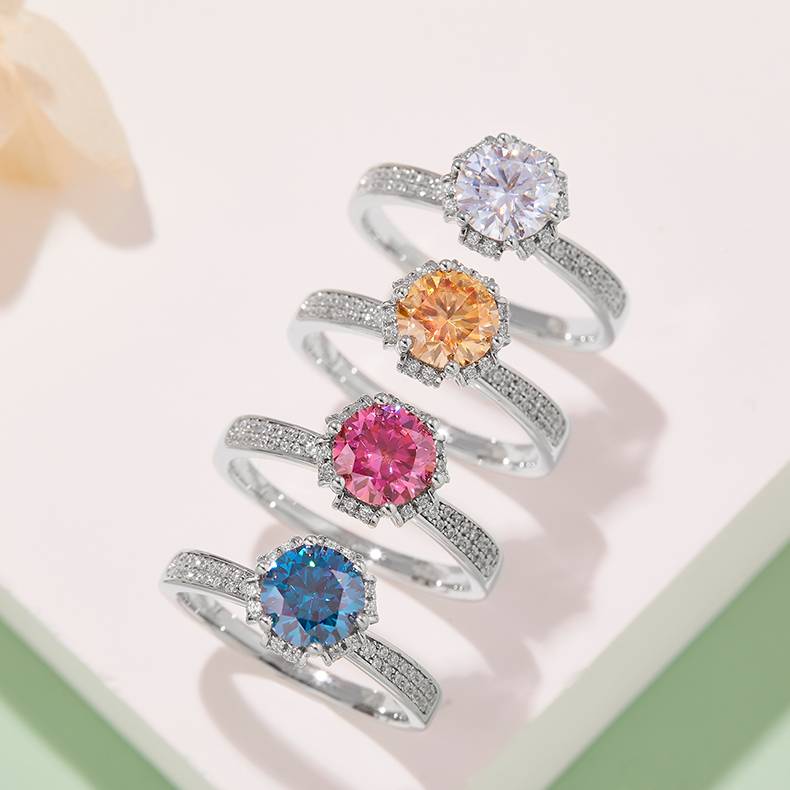 直臂许愿池S925银镀白金MoissaniteWomen's Ring1ctD级
